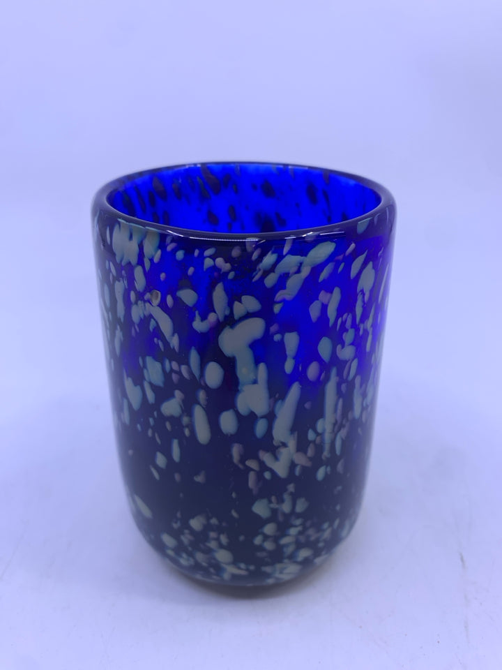 COBALT BLUE GLASS PENCIL CUP W/ SPECKLED.