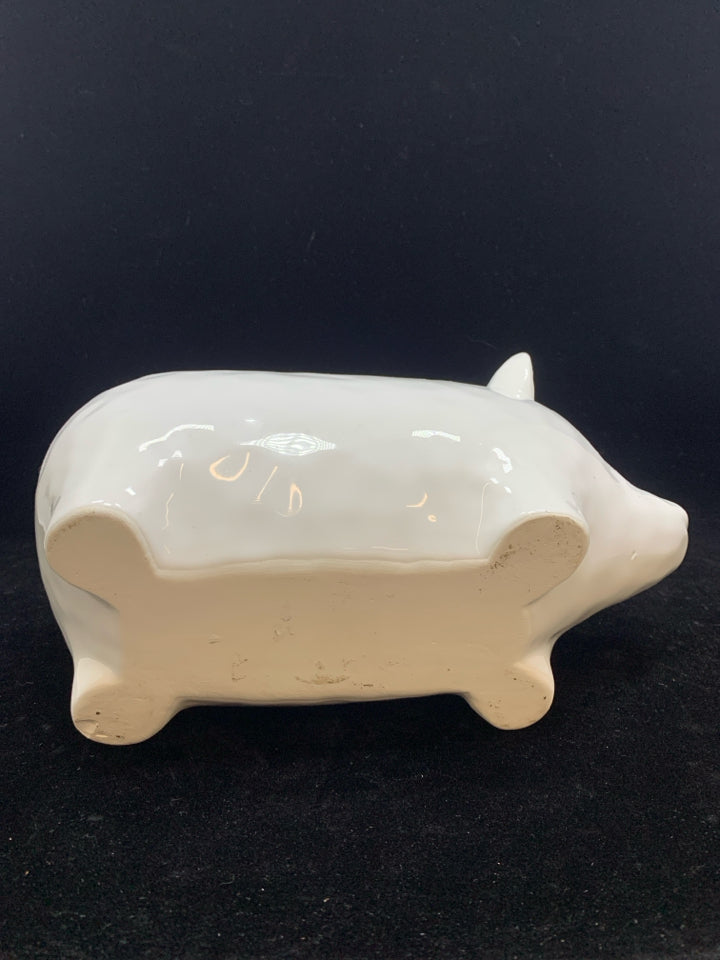 WHITE CERAMIC PIG PLANTER.