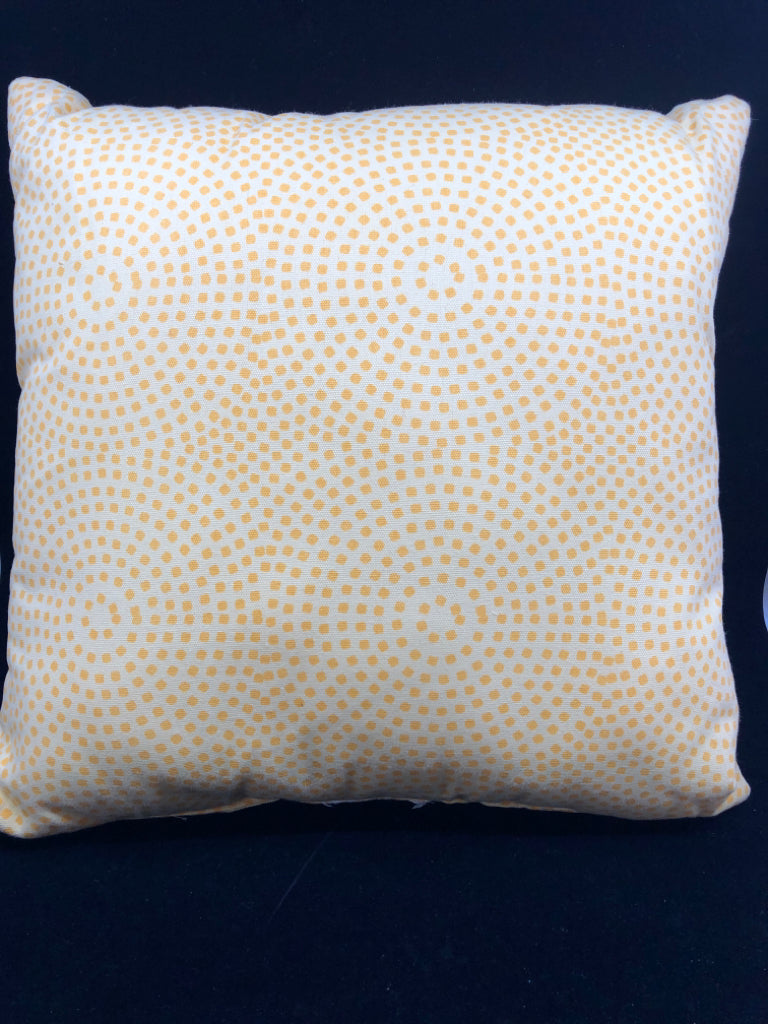 YELLOW W ORANGE DOTS W BUTTON PILLOW.