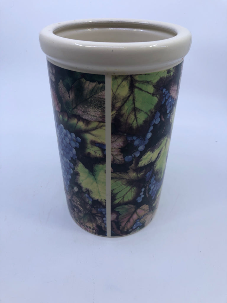 GRAPES AND LEAVES CERAMIC BOTTLE SLEEVE.