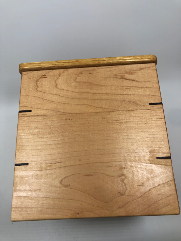 WOODEN YARN BOX W/SPIRAL CUT-OUT.
