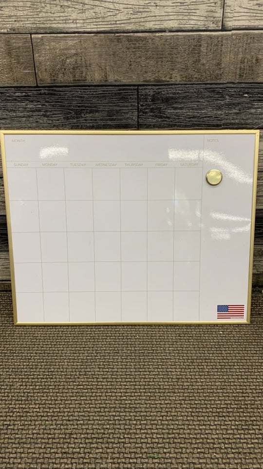 WHITE-BOARD CALENDAR W/GOLD BORDER.