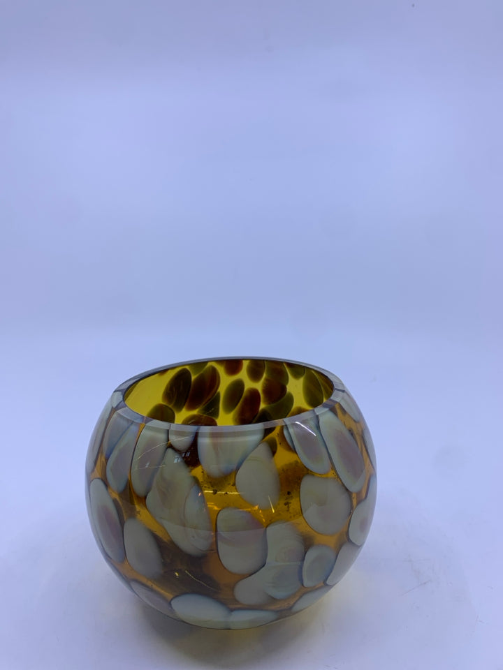 AMBER COLORED GLASS BOWL.