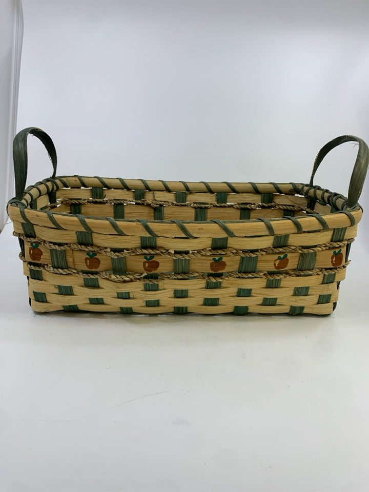 RED&GREEN WOVEN BASKET W/APPLE DESIGN.
