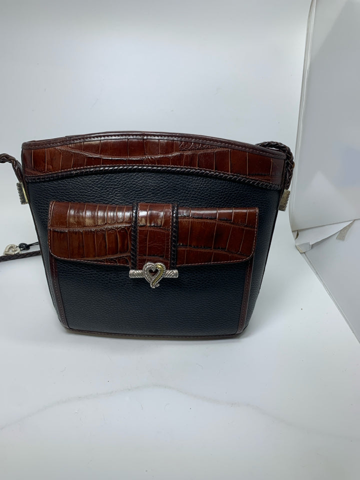 Brighton Black/Brown Heart Closure Leather Shoulder Bag