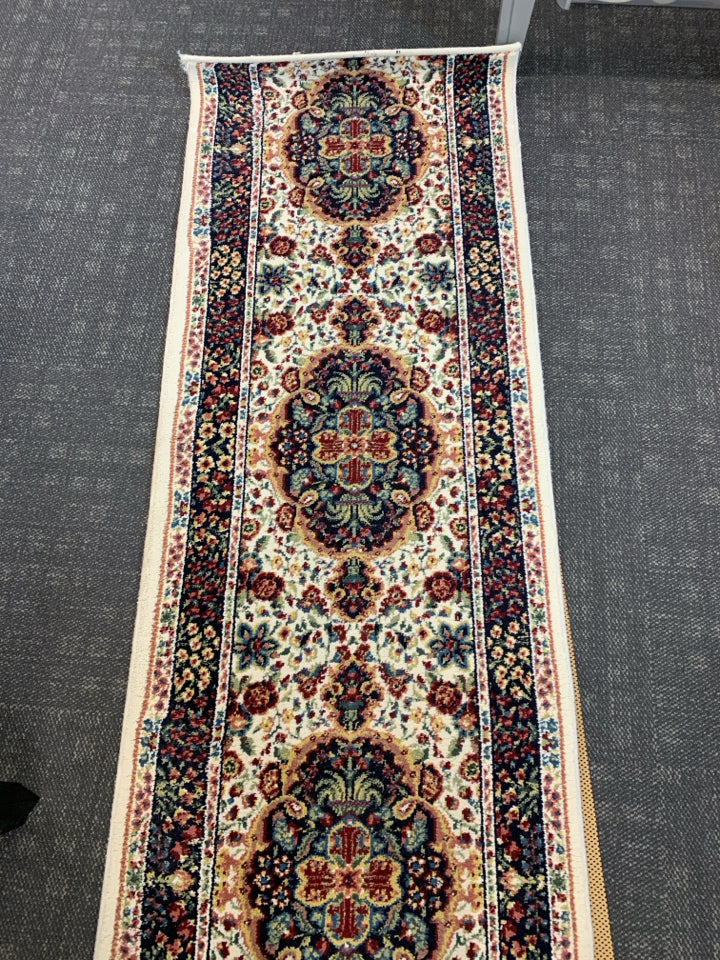 CREAM W COLORFUL FLORAL LONG HALLWAY RUNNER.