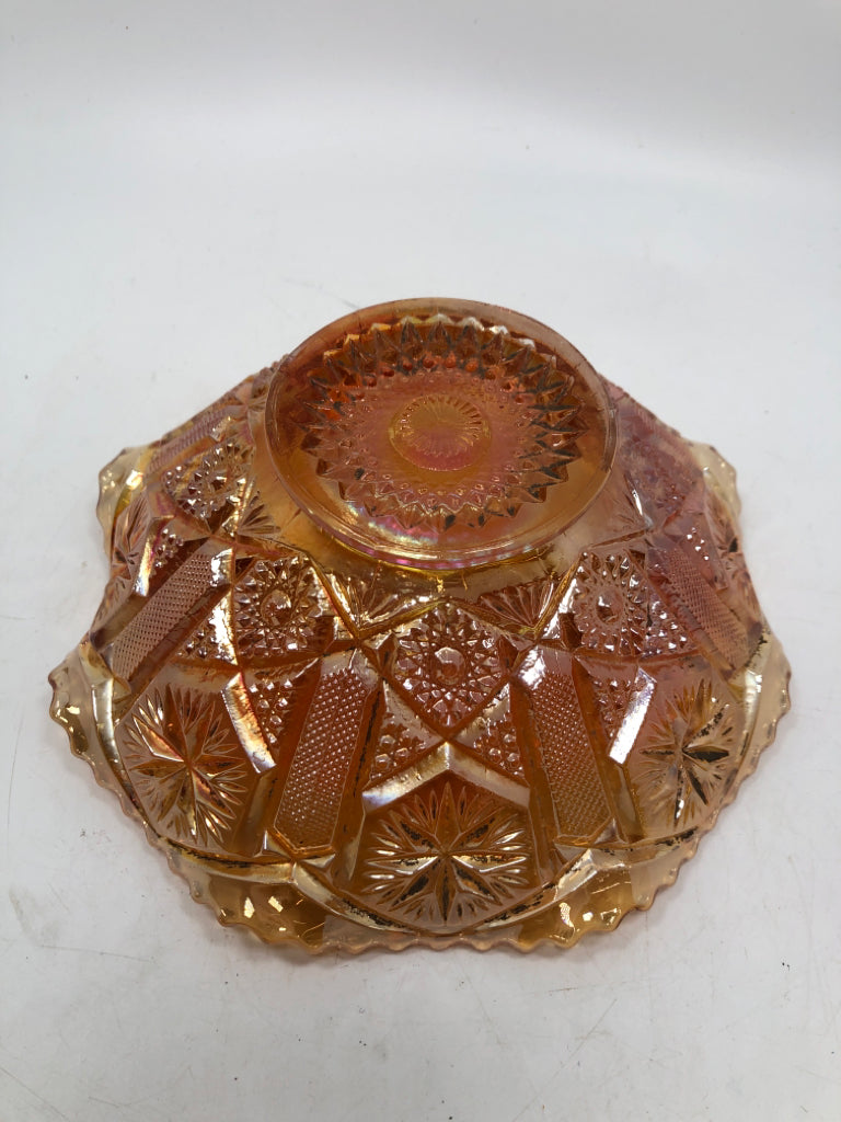 VTG CARNIVAL GLASS RUFFLED EDGE CANDY BOWL.