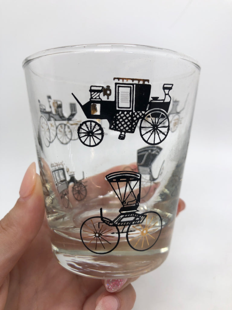 4 VTG HORSELESS CARRIAGE ROCKS GLASSES.