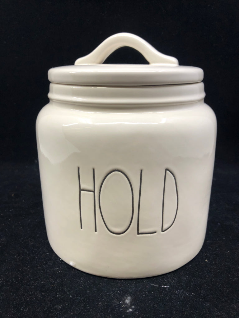 RAE DUNN "HOLD" CANISTER.