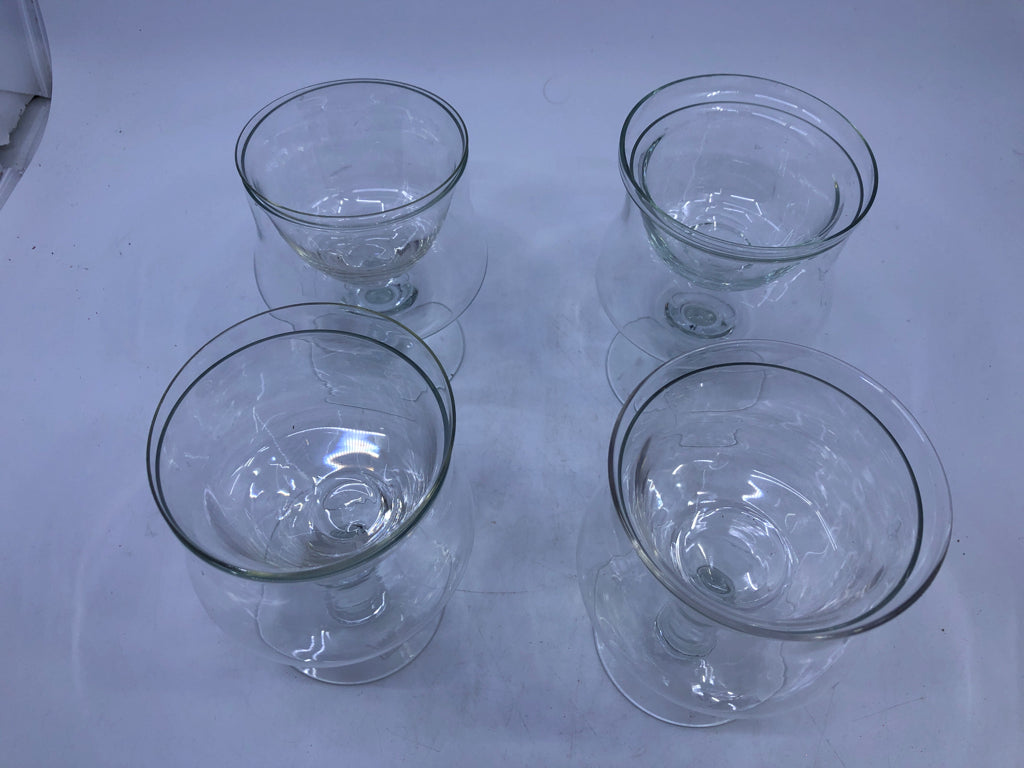 4 CLEAR 2PC SHRIMP COCKTAIL GLASSES.