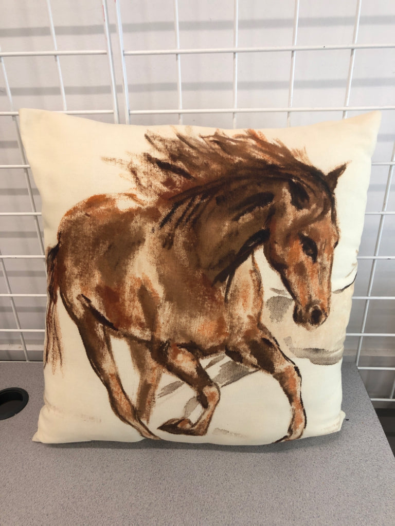 TAN PAINTED HORSE PILLOW.