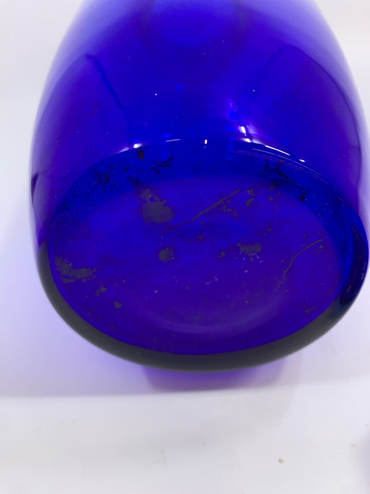 COBALT BLUE GLASS VASE W/THICK NECK.