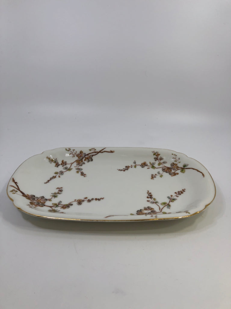 VTG LIMOGES  OVAL SERVING PLATE- T&V MARGUERITE BROWN BLOSSOM OVAL SERVING PLATE