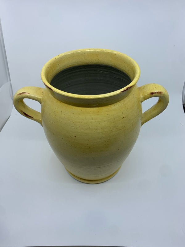 YELLOW URN WITH HANDLES.