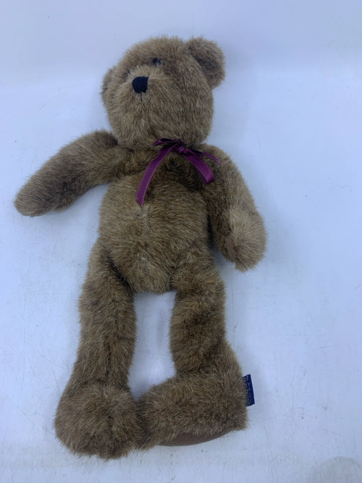 DARK BROWN BEAR W/ THIN PURPLE BOW BOYDS BEAR.