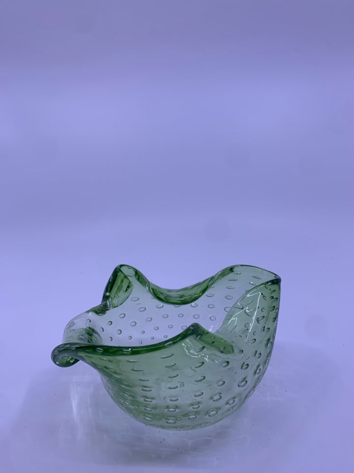 BUBBLE GREEN GLASS BOWL.