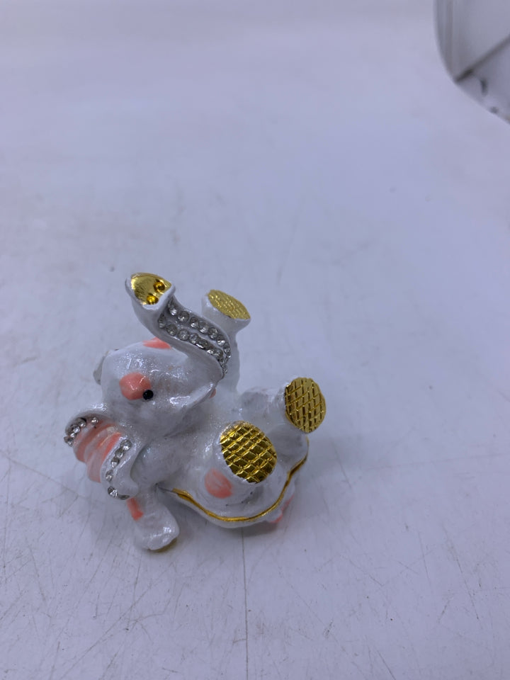 WHITE SITTING ELEPHANT JEWELED.
