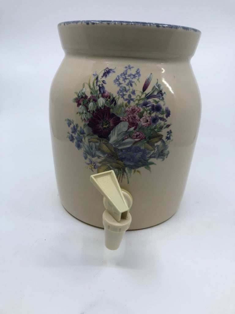 TAN FLORAL DRINK DISPENSER.