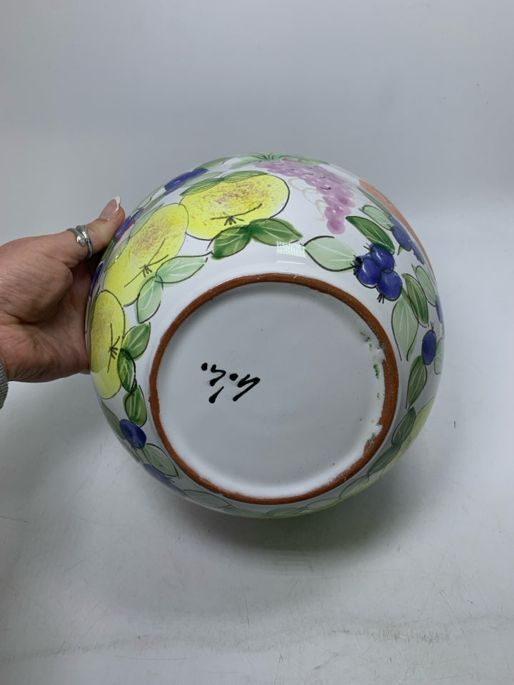 HAND PAINTED ASSORTED FRUIT MIXING BOWL TERRA COTTA.