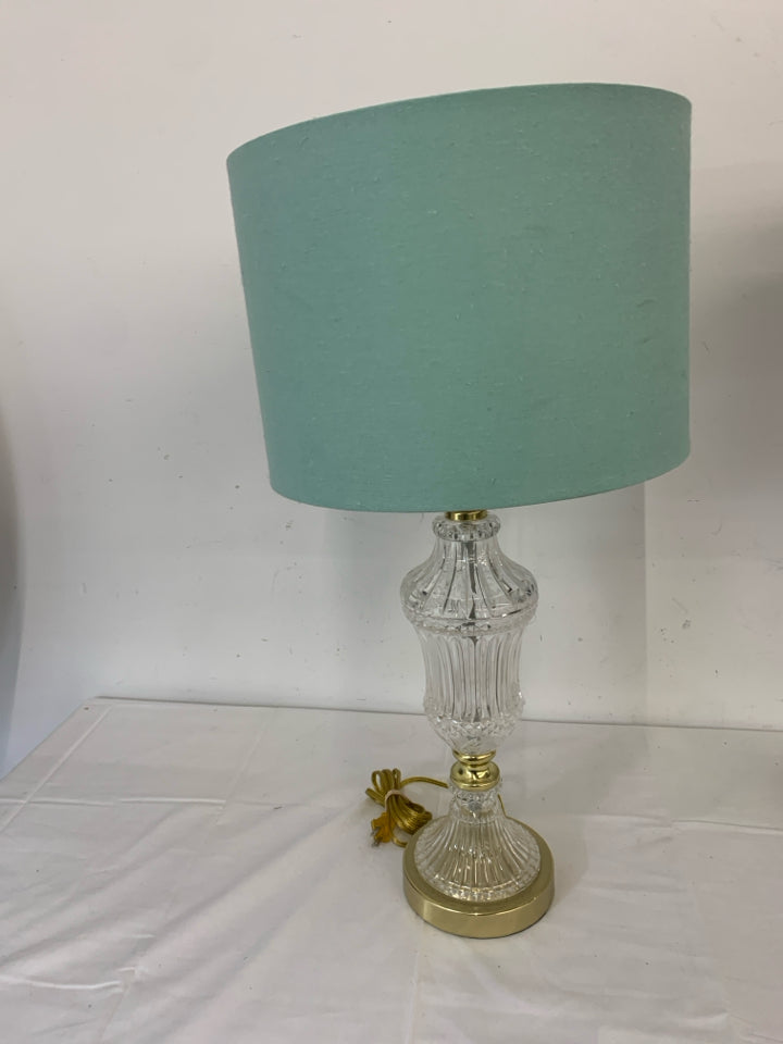 CRYSTAL BASE LAMP W TEAL SHADE.