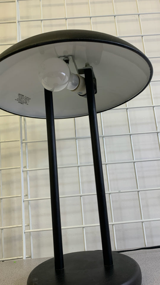 BLACK METAL TWO POLE DOME MUSHROOM DESK LAMP.