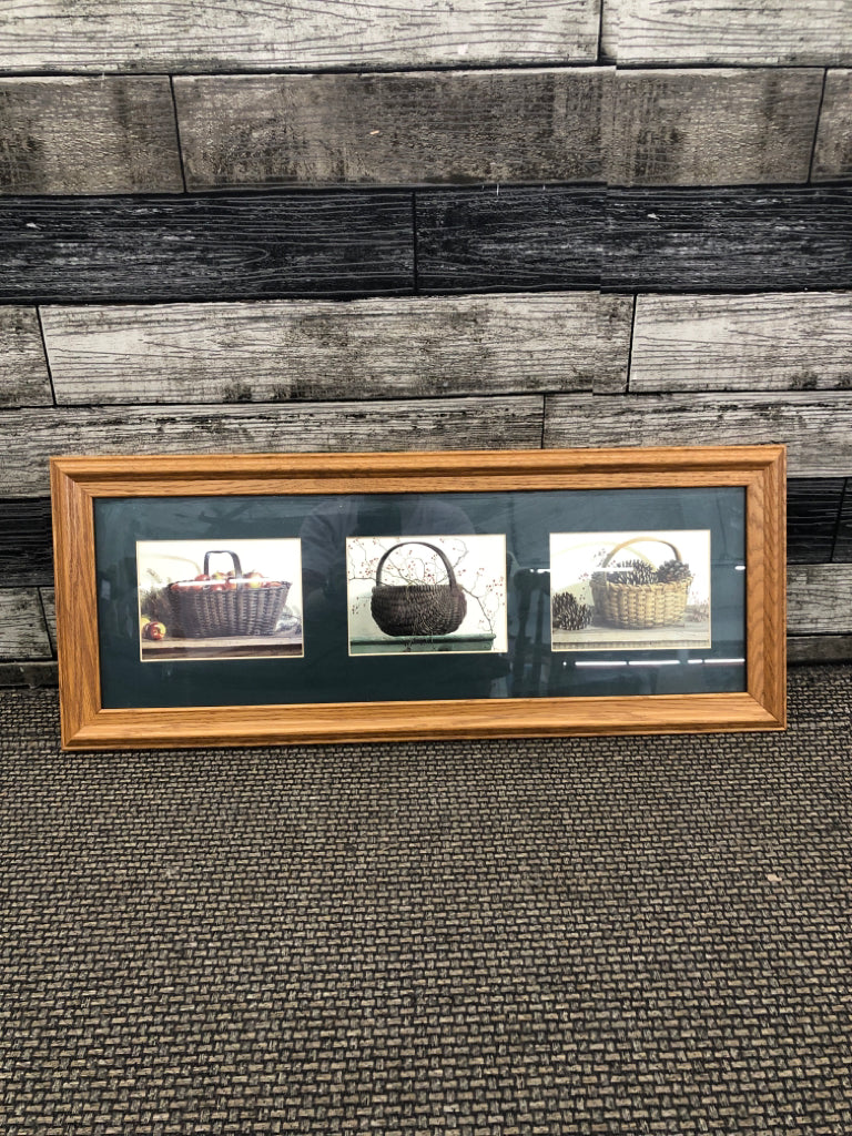 TRIPLE BASKETS FRAMED PRINT.