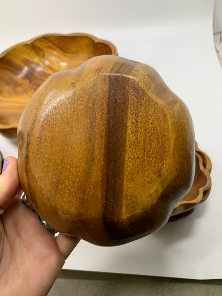 7PC MONKEY POD WOOD SALAD BOWL SET.