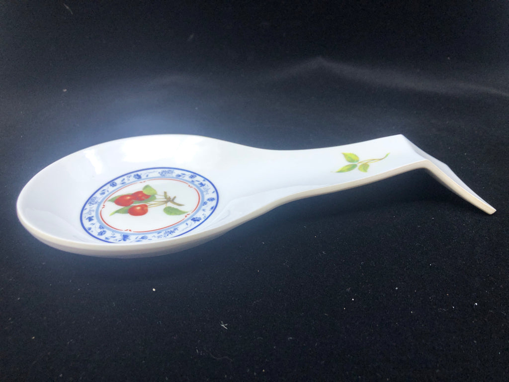 WHITE PLASTIC SPOON REST APPLES.