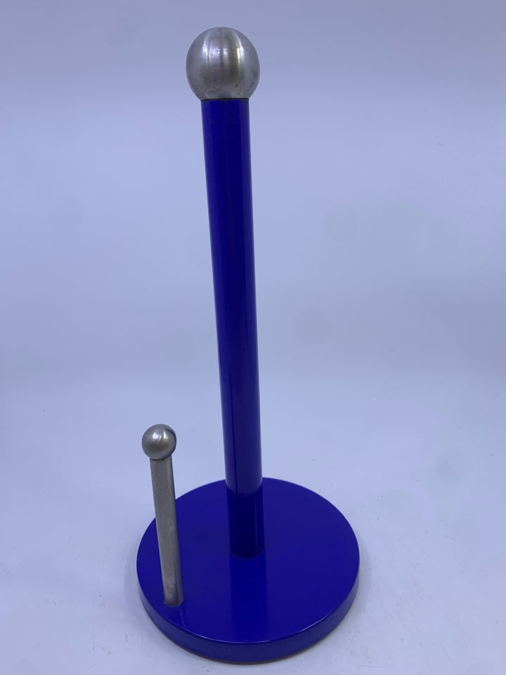 BLUE METAL PAPER TOWEL HOLDER.