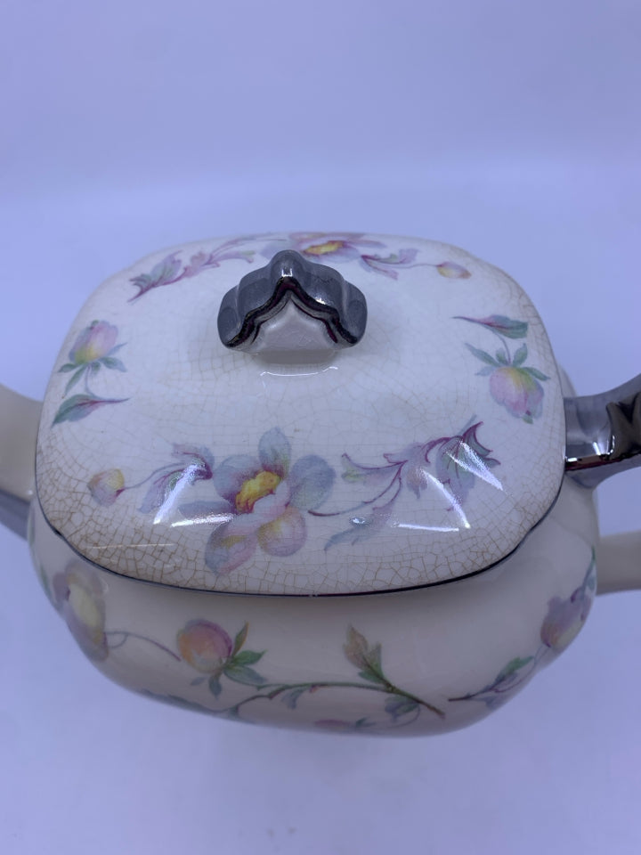 VTG SILVER FLORAL CREAM TEAPOT.