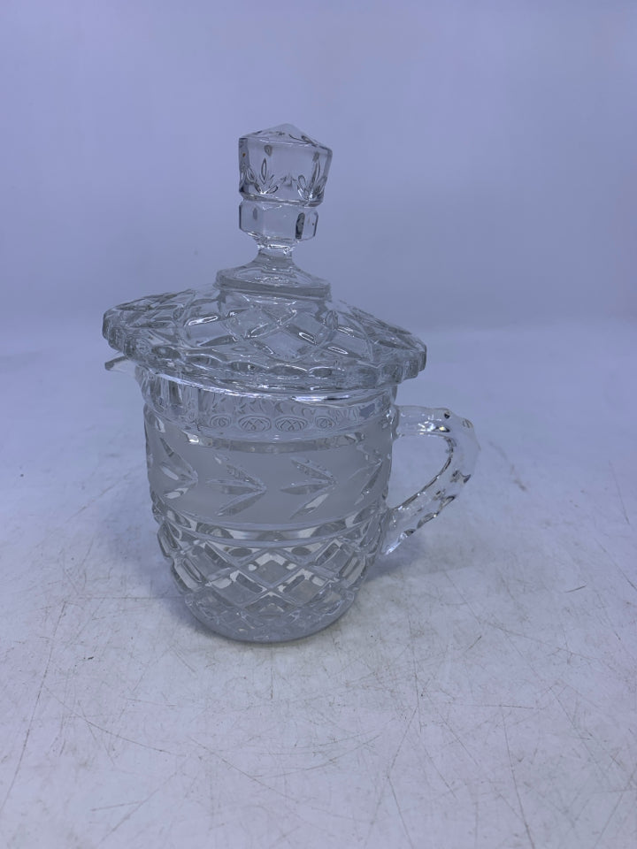 DIAMOND PATTER/ FROSTED GLASS CREAM + SUGAR BOWL