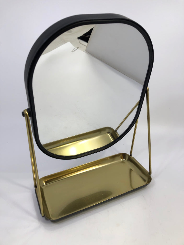 BLACK/GOLD MAGNIFYING MAKEUP MIRROR.