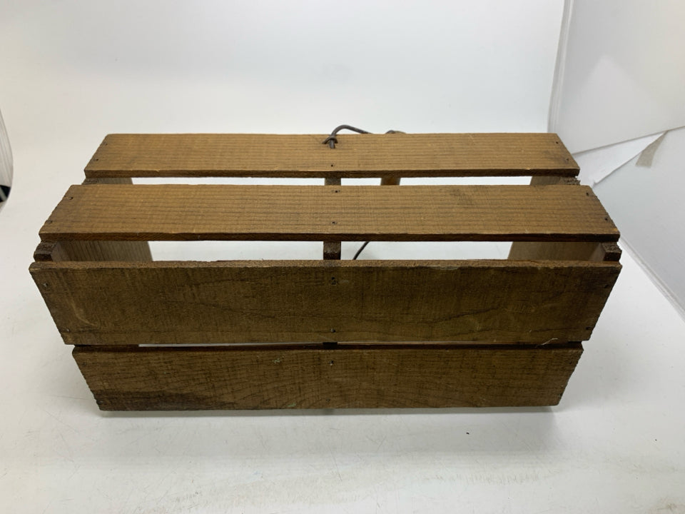 WOOD SMALL CRATE BASKET W/ HANDLE.