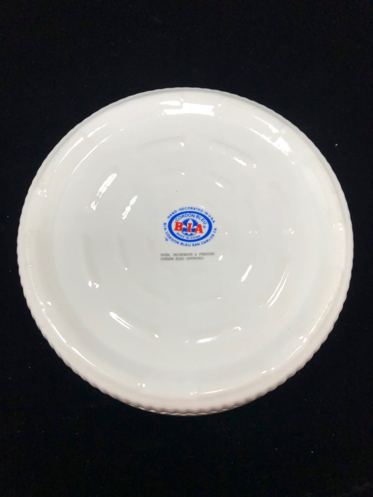 SOUFFLE PORCELAIN DISH W/FRUIT DESIGNS.