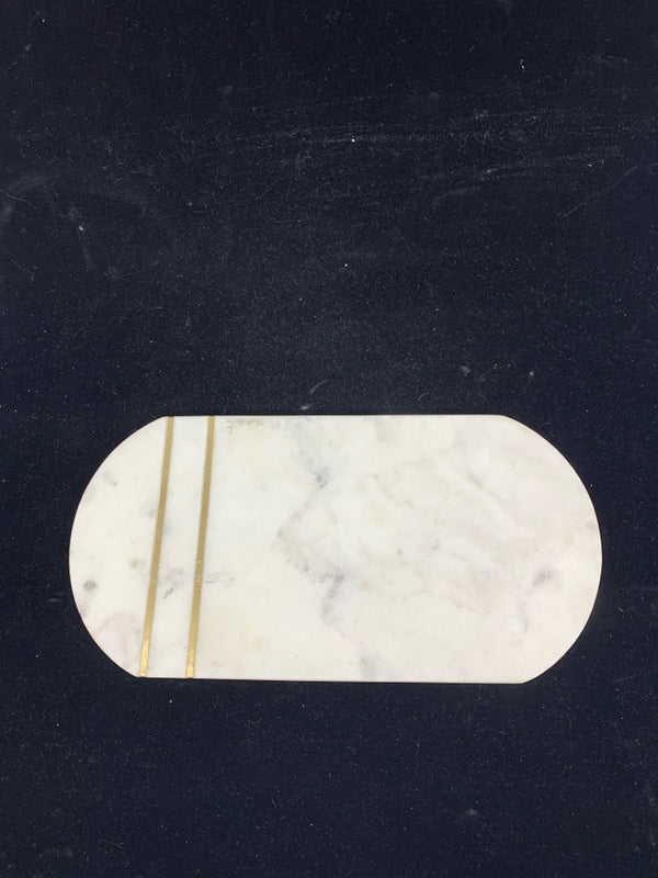 WHITE MARBLE FOOTED TRAY W GOLD STRIPES.