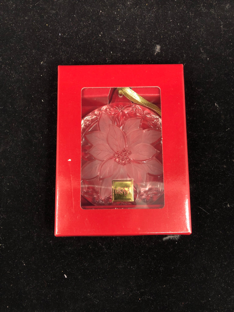 MIKASA FESTIVE POINSETTIA ORNAMENT IN BOX.