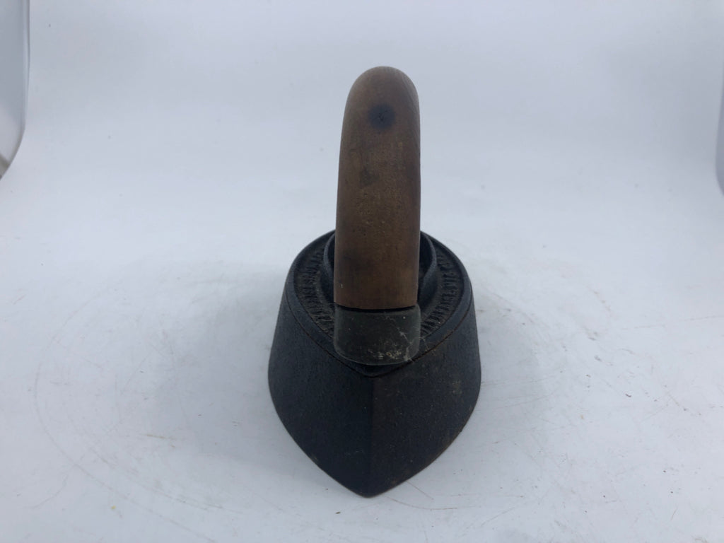 VTG HEAVY SAD IRON W/ WOOD HANDLE DOOR STOP/ IRON.