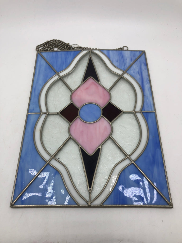 BLUE & PINK HANGING STAINED GLASS.