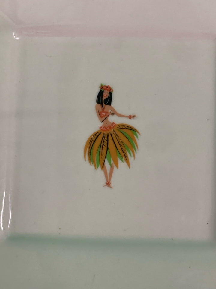 5 HULA GIRL APPETIZER PLATES.
