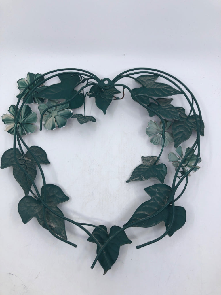 GREEN METAL HEART WALL ART.