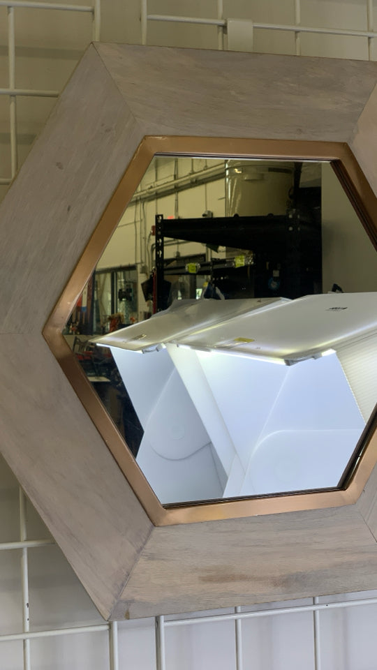 WHITE WASHED HEXAGON MIRROR.