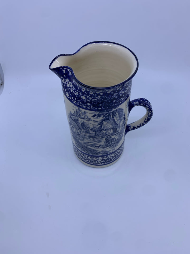 VTG BLUE VILLAGE SCENE PITCHER.