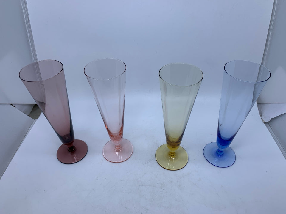 4 COLORFUL FOOTED GLASSES.