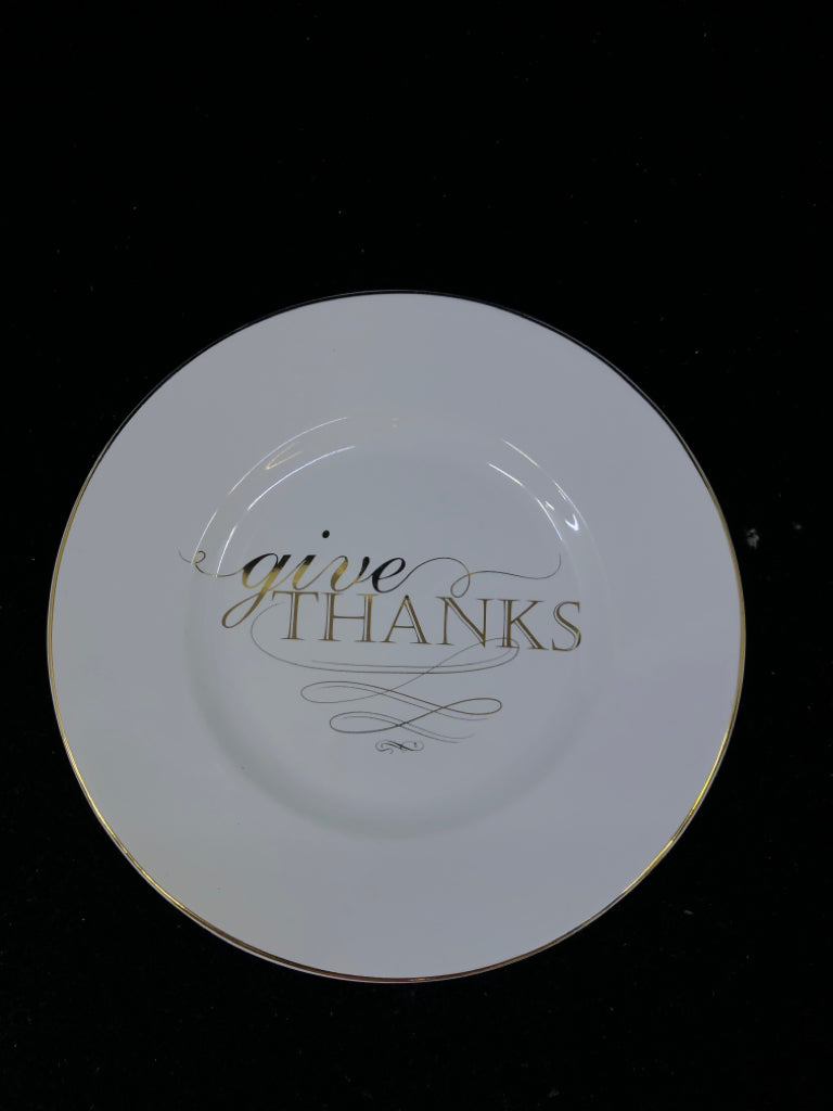WHITE GOLD RIM "GIVE THANKS" CANDY DISH.