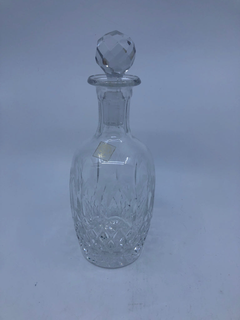 LEAD CRYSTAL DECANTER W/ DIAMOND PATTERN BOTTOM EMBOSSED ETCHED FLOWERS.