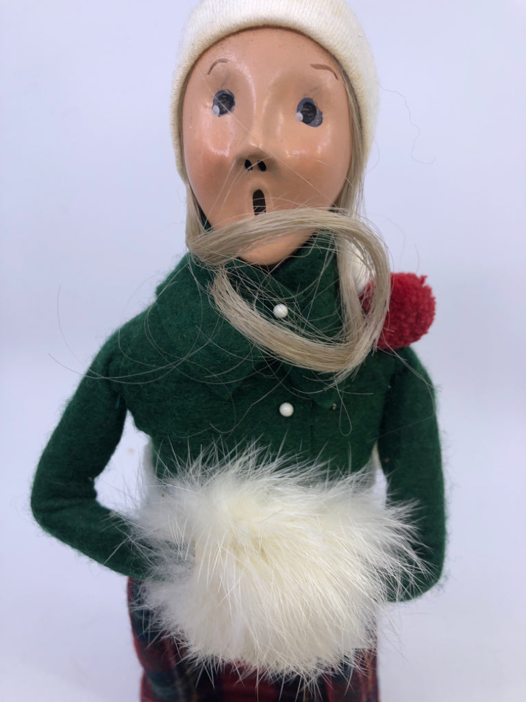 BYERS CHOICE BLONDE WOMAN IN GREEN COAT W MUFF-1985.