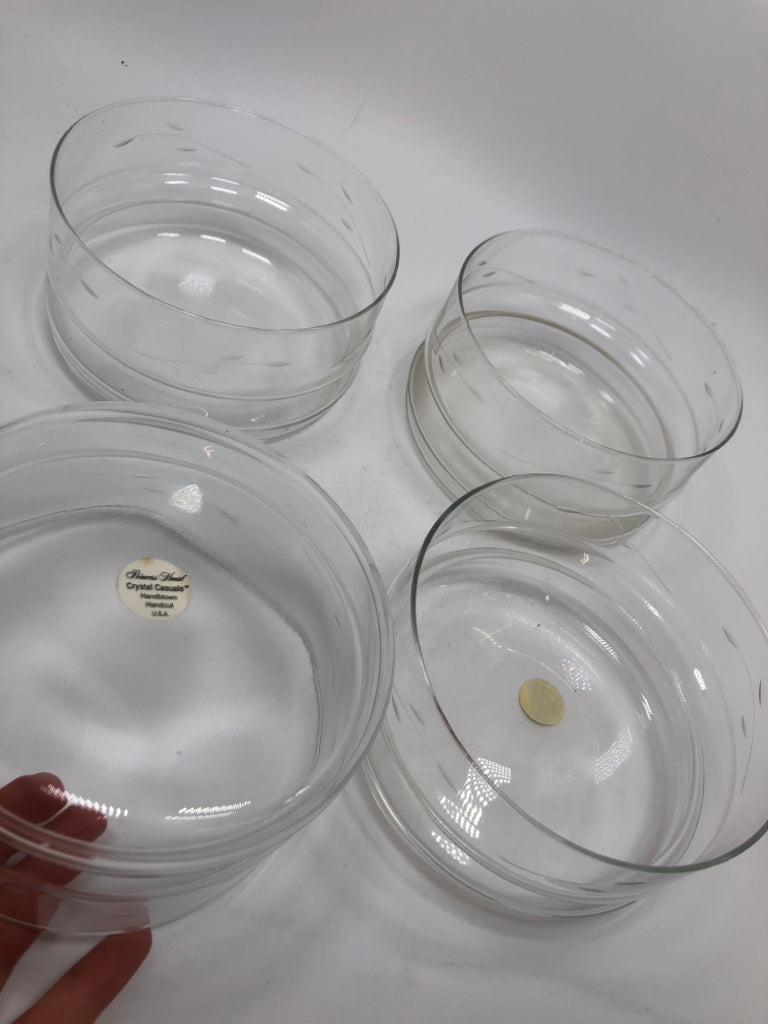 4PC ETCHED CRYSTAL GLASS BOWLS.