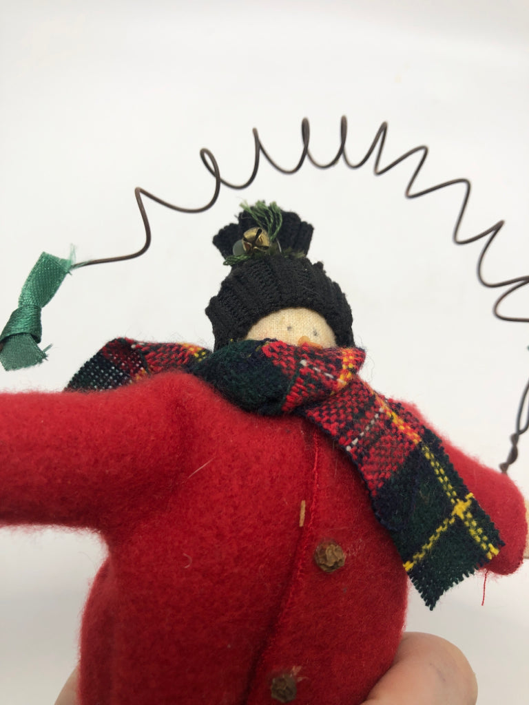 PLUSH RED COAT SNOWMAN DOOR HANGING.
