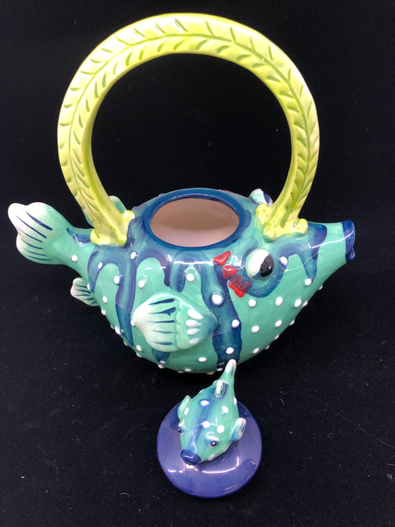 CERAMIC PUFFER FISH SHAPED TEAPOT.