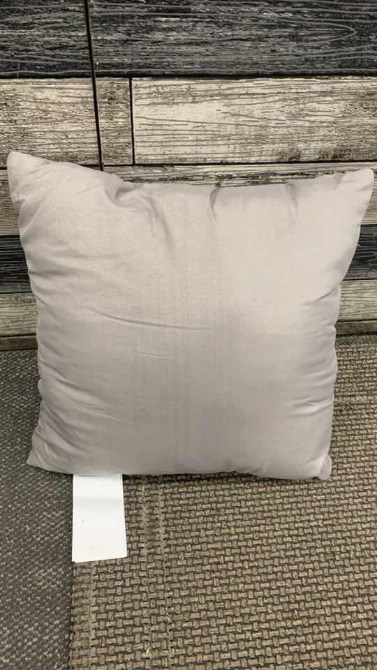 GREY EMBROIDERED ACCENT PILLOW.